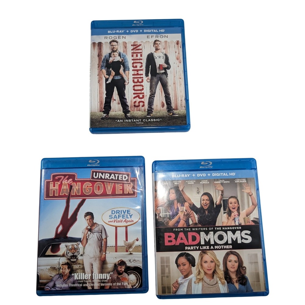 Comedy Blu-ray Lot The Hangover Unrated Neighbors Bad Moms 3 Movie Bundle